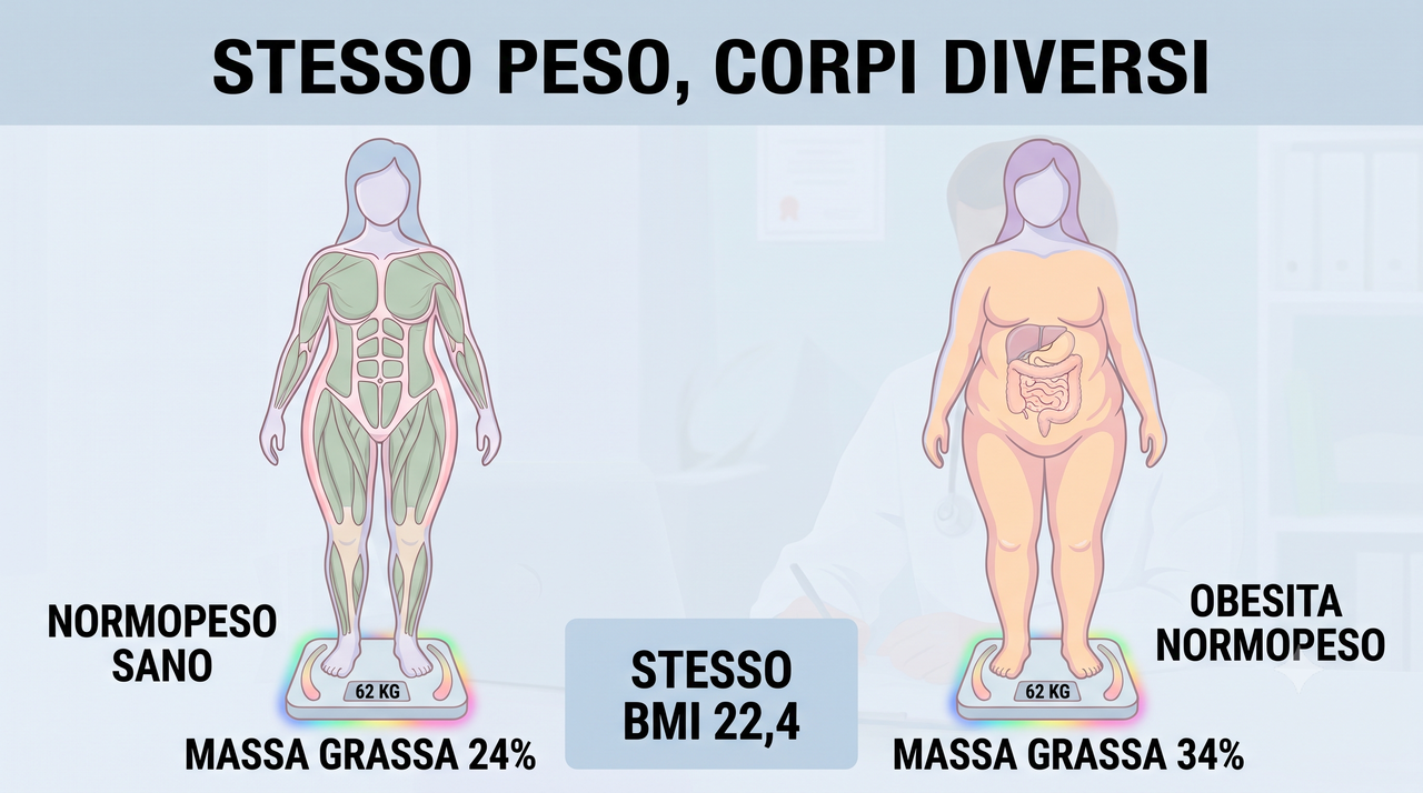 A parità di peso e di BMI la composizione corporea può essere radicalmente diversa: è questa la differenza che il numero sulla bilancia non mostra.